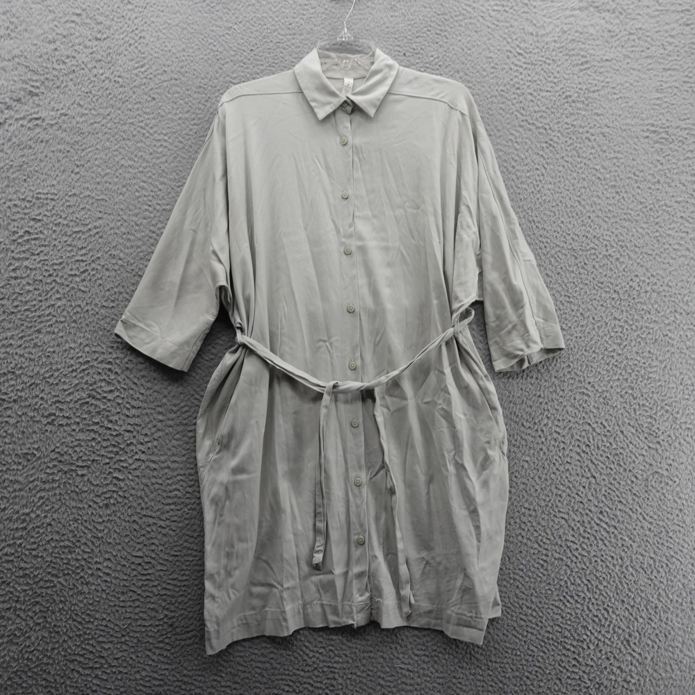 Lululemon Belted Shirt Dress Size 6 Gray Button Front Cupro Modal Blend Women